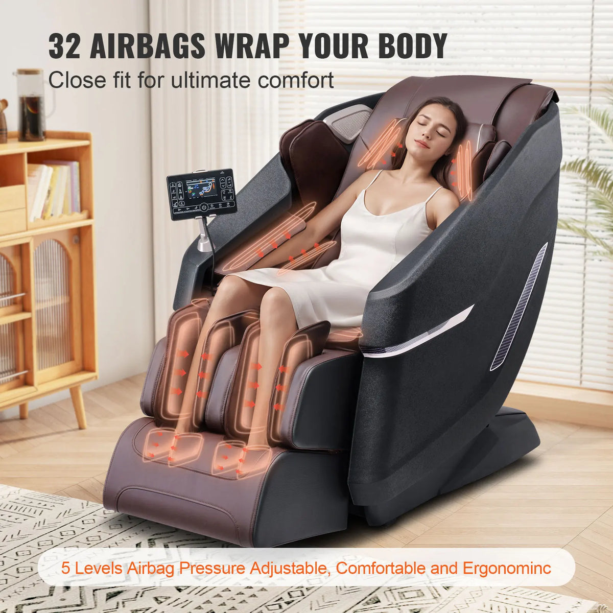 Massage Chair w/Flexible SL Rail, 3D Full Body Shiatsu Massager, Zero Gravity,10 to 18 Automatic Modes,Heating,Air Cushion