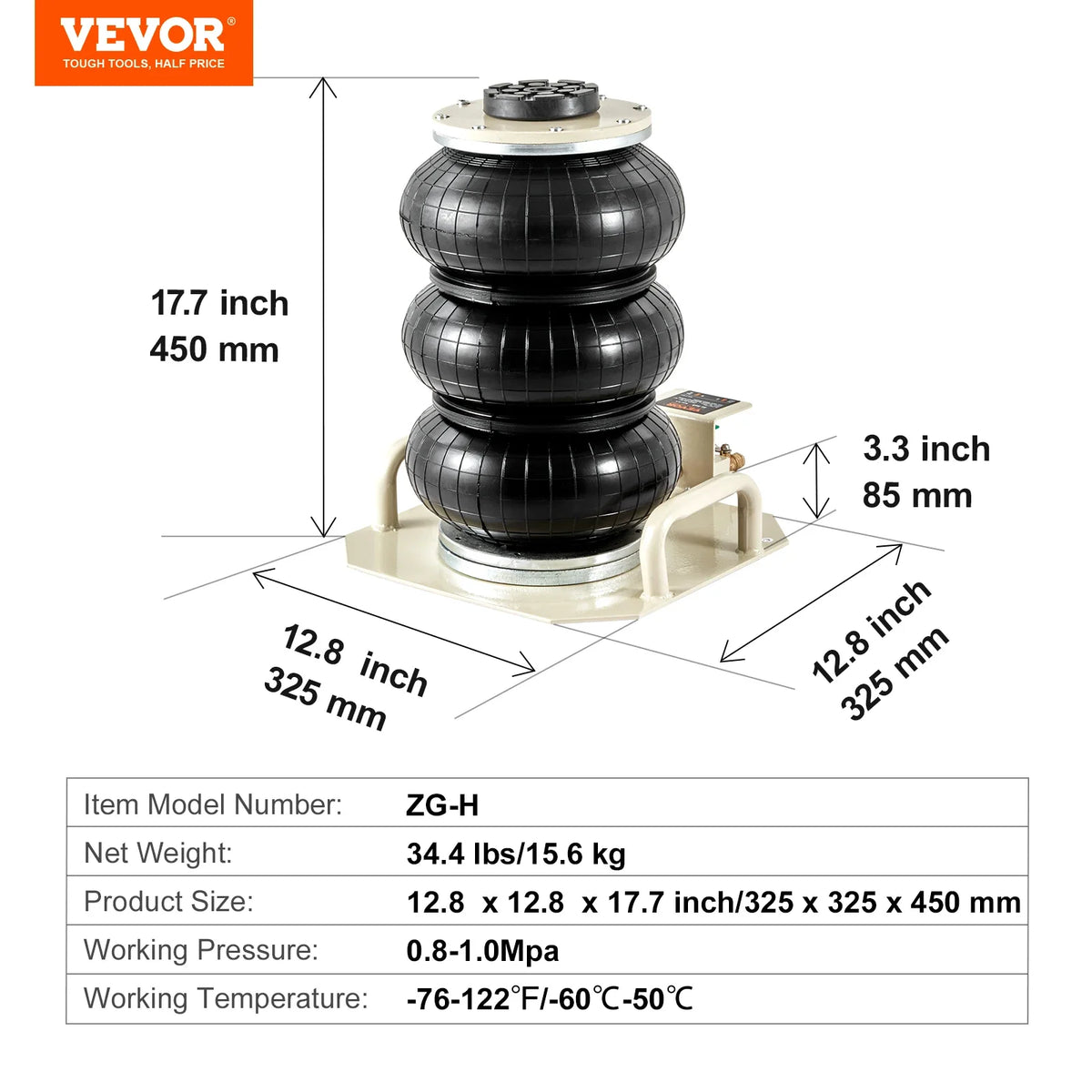 Air Jack 3 Ton/6600 lbs Triple Bag Air Jack, Airbag Jack with Six Steel Pipes Pneumatic Jack for Car, Garage, Repair