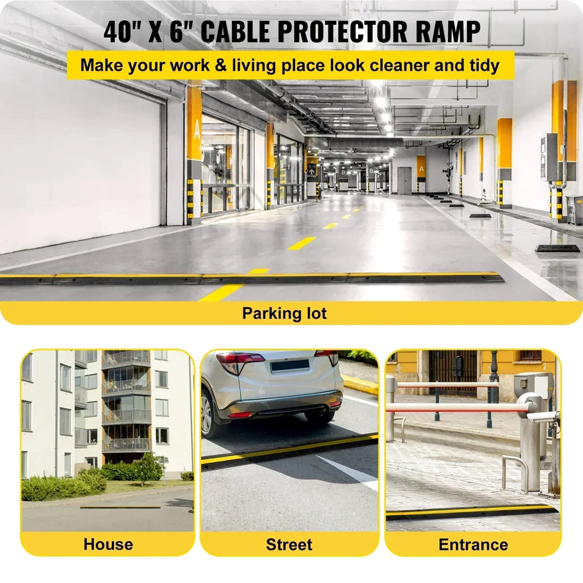 Cable Protector Modular Rubber Speed Bump 4PCS 1 Channel Driveway Ramp Wire Cover Cord Guard for Parking Lot Warehouses