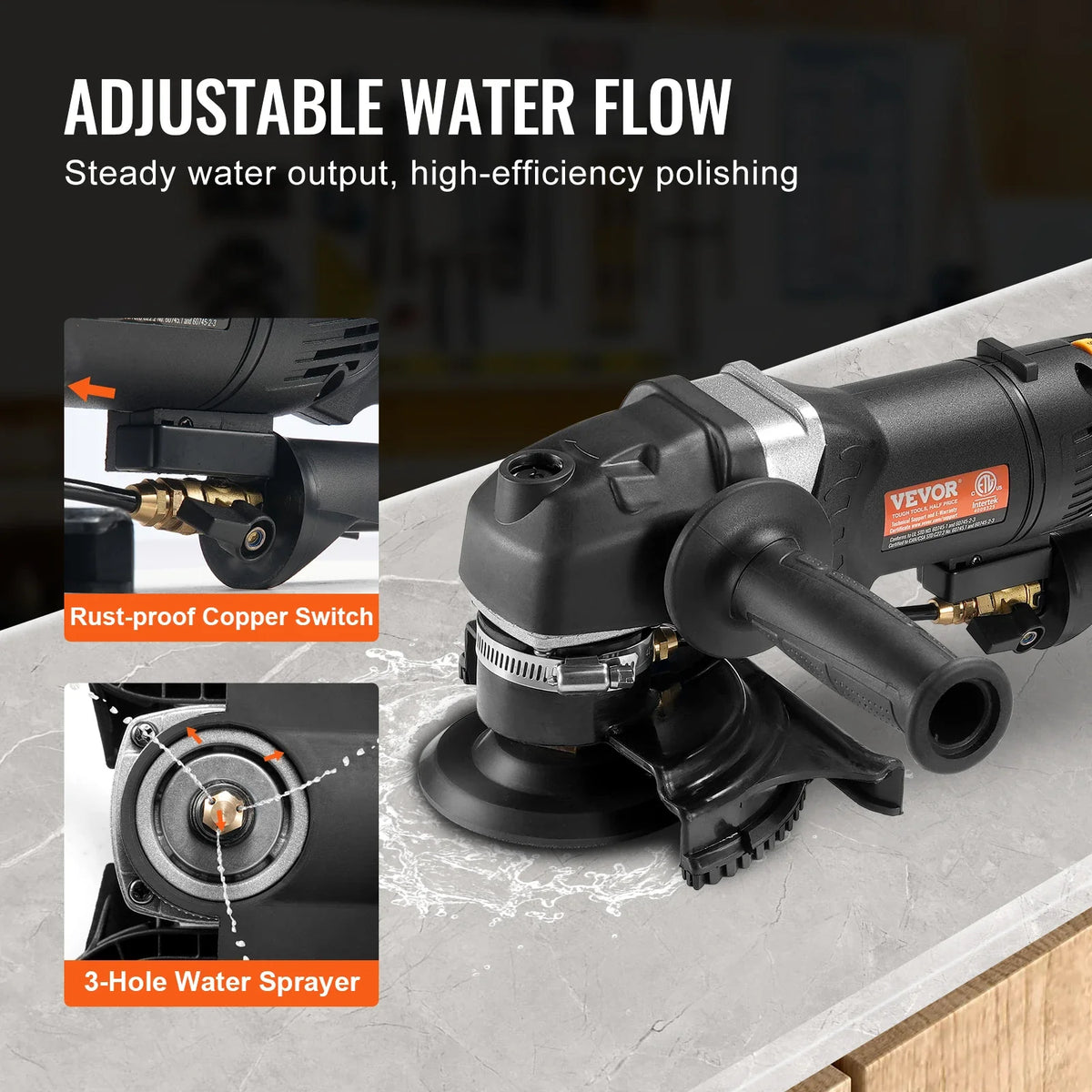 Wet Polisher 800W 4" Concrete Grinder Wet Grinder Machine for Marble/Rock/Tile with 6 Variable Speed and 7 Polishing Kits