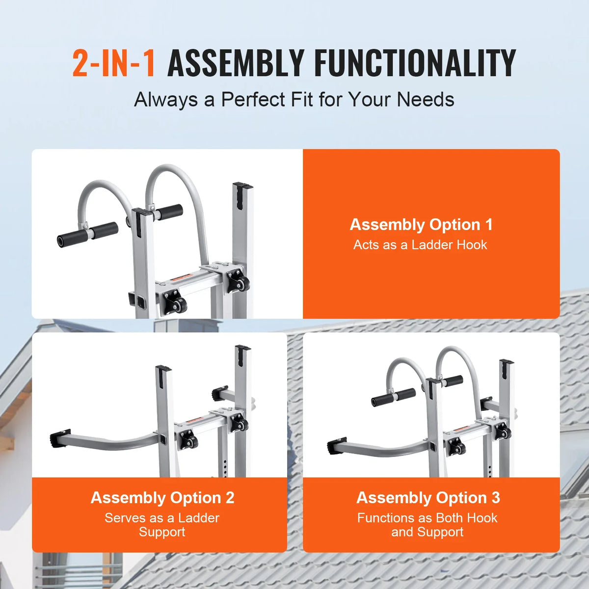 Ladder Stabilizer 2in1 Extension Wall Ladder Standoff Hook Roof Ridge Ladder Accessories Both Horizontally and Vertically