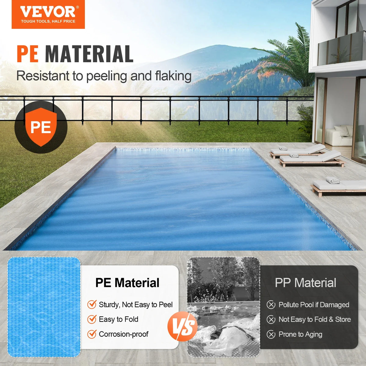 Solar Pool Cover 28 x 14 ft Rectangle Solar Blanket for Pools, Inground Above Ground Swimming Pool Solar Cover
