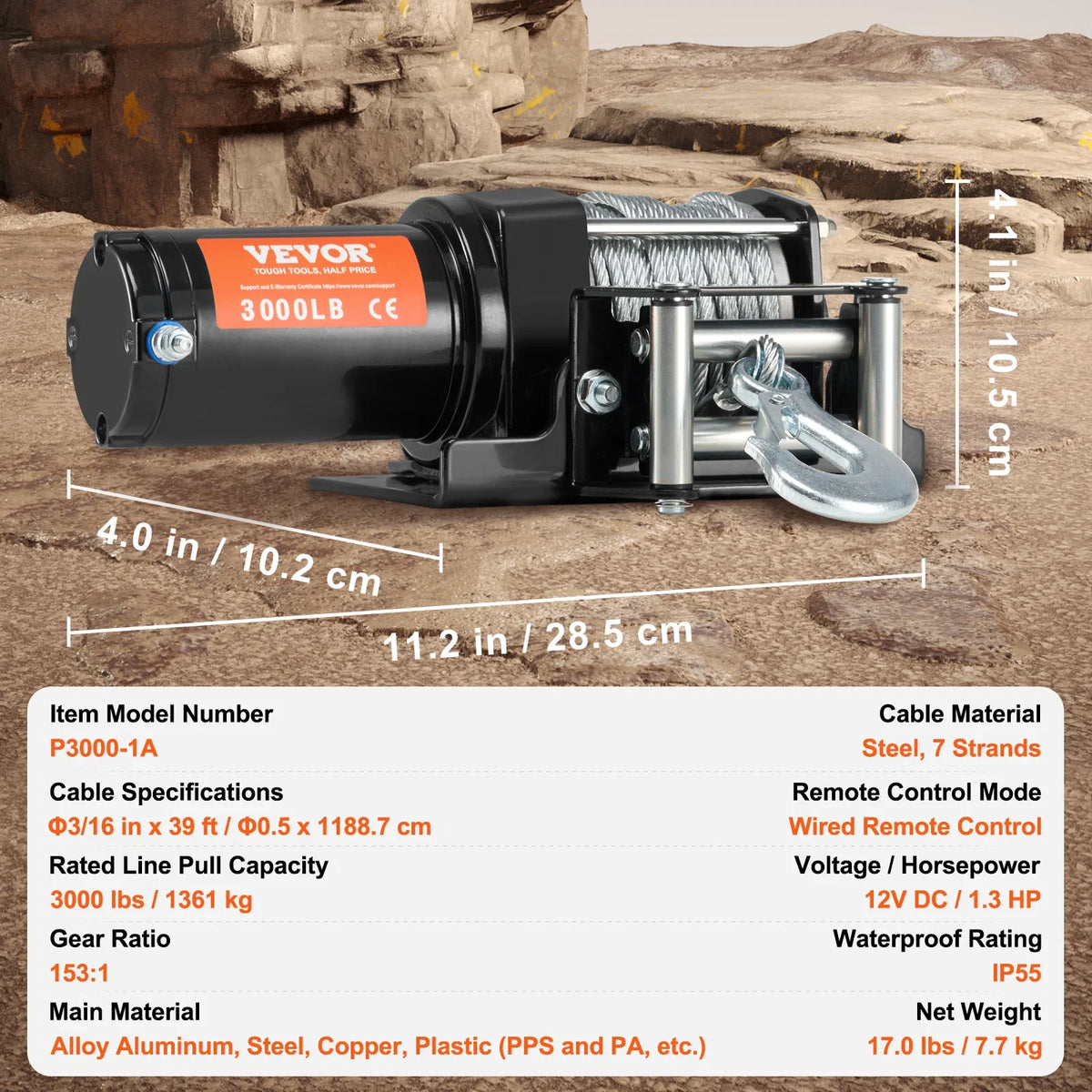 Electric Winch, 3000/3500 lb Line Pull Capacity, 12V DC ATV/UTV Winch , IP55 Waterproof for Towing UTV ATV Off-Road