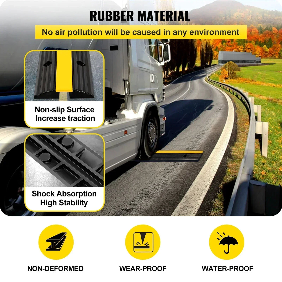 Cable Protector Modular Rubber Speed Bump 4PCS 1 Channel Driveway Ramp Wire Cover Cord Guard for Parking Lot Warehouses