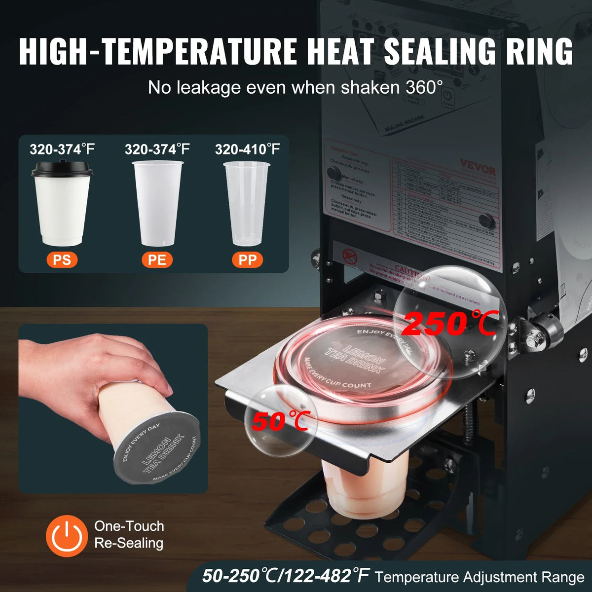 Fully Automatic Cup Sealing Machine, 500-650 Cups/H, Cup Sealer Machine for 180 mm Tall & 90/95 mm Cup,for Milk Tea Coffee
