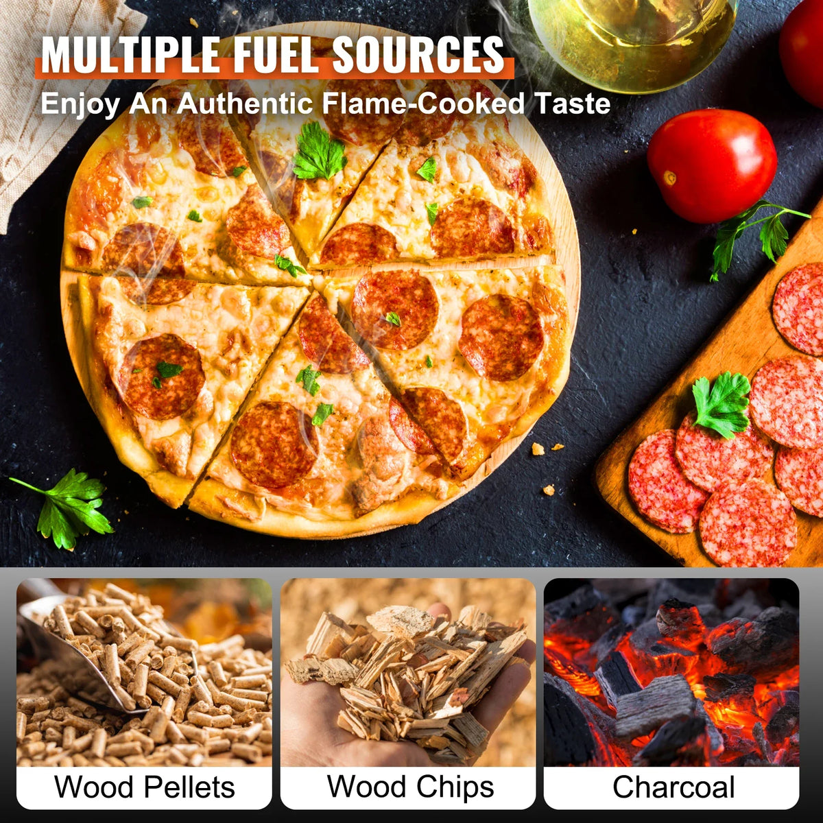 Outdoor Pizza Oven 12in Pellet & Charcoal Fired Maker, Portable Outside Stainless Steel Grill for Backyard Party Camping
