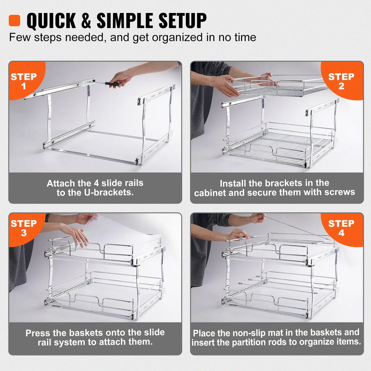 Pull Out Cabinet Organizer,Heavy Duty Slide Out Pantry Shelves,Steel Roll Out Drawers,Sliding Drawer Storage for Home