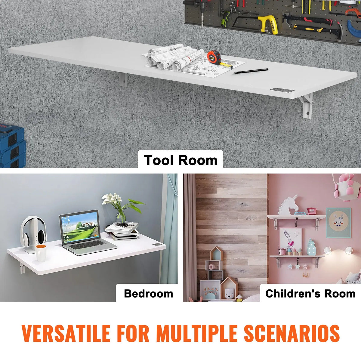 Wall Mounted Folding Table Wall Mount Drop Leaf Table, Floating Desk with Iron Bracket, Wall Desk Fold Down