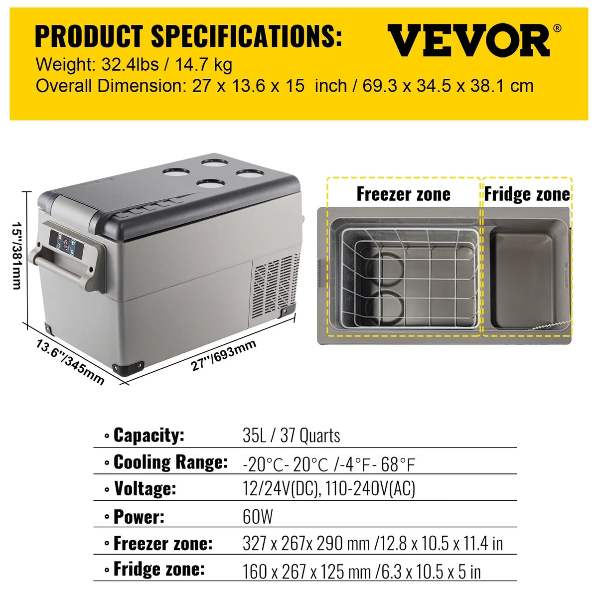 Car Mini Refrigerator Mini Fridge22-45L Freezer Portable Compressor Cooler 12/24V DC 110-240V Ice Box for Camping