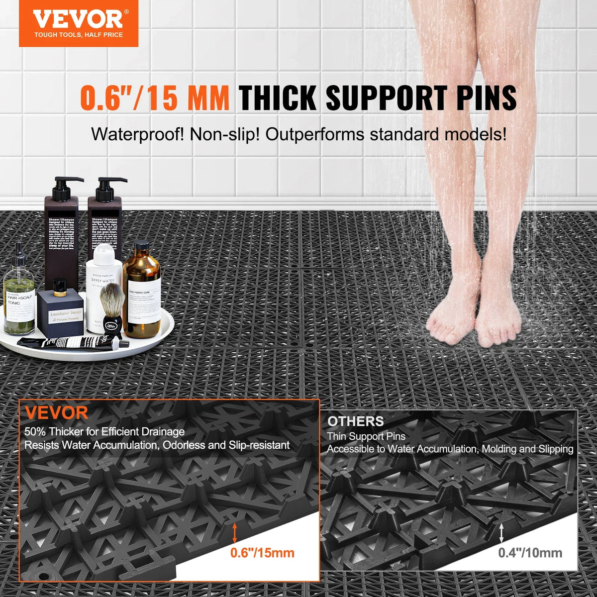 Interlocking Tile 55PCS Drainage Tiles 12x12in Splicing PVC Drainage Non-Slip Floor Tiles  for Restroom/Bathroom/Kitchen
