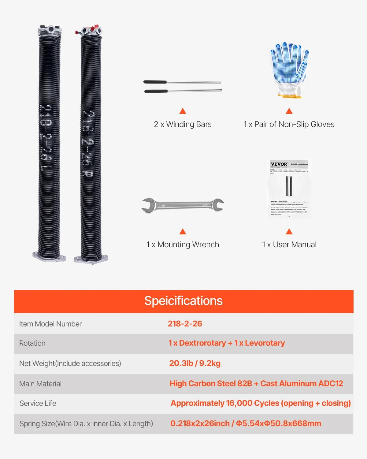 Garage Door Torsion Springs Pair 16000 Cycles Electrophoresis Black Coated for Replacement Garage Door Springs