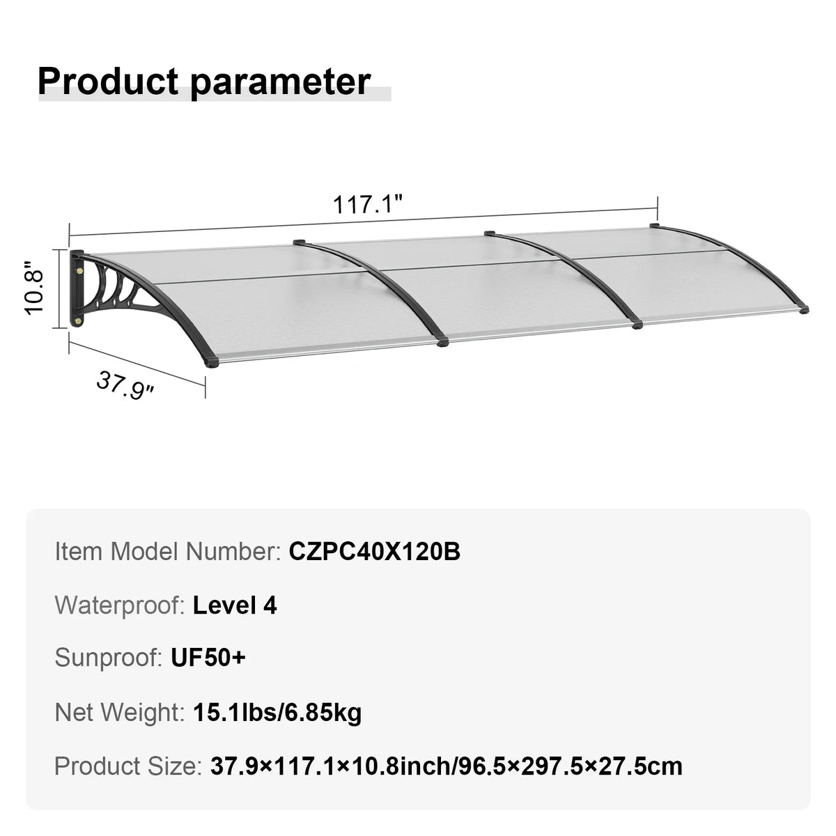 Window Door Awning Canopy Easy Installation Sun Shade UPF50+ Sunshade Sheet Front Door Overhang Awning for Sun Shutter