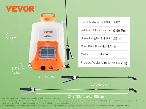 Battery Powered Backpack Sprayer, 0-90 PSI Adjustable Pressure, 4 Gallon Tank,Back Pack Sprayer with 8 Nozzles and 2 Wands