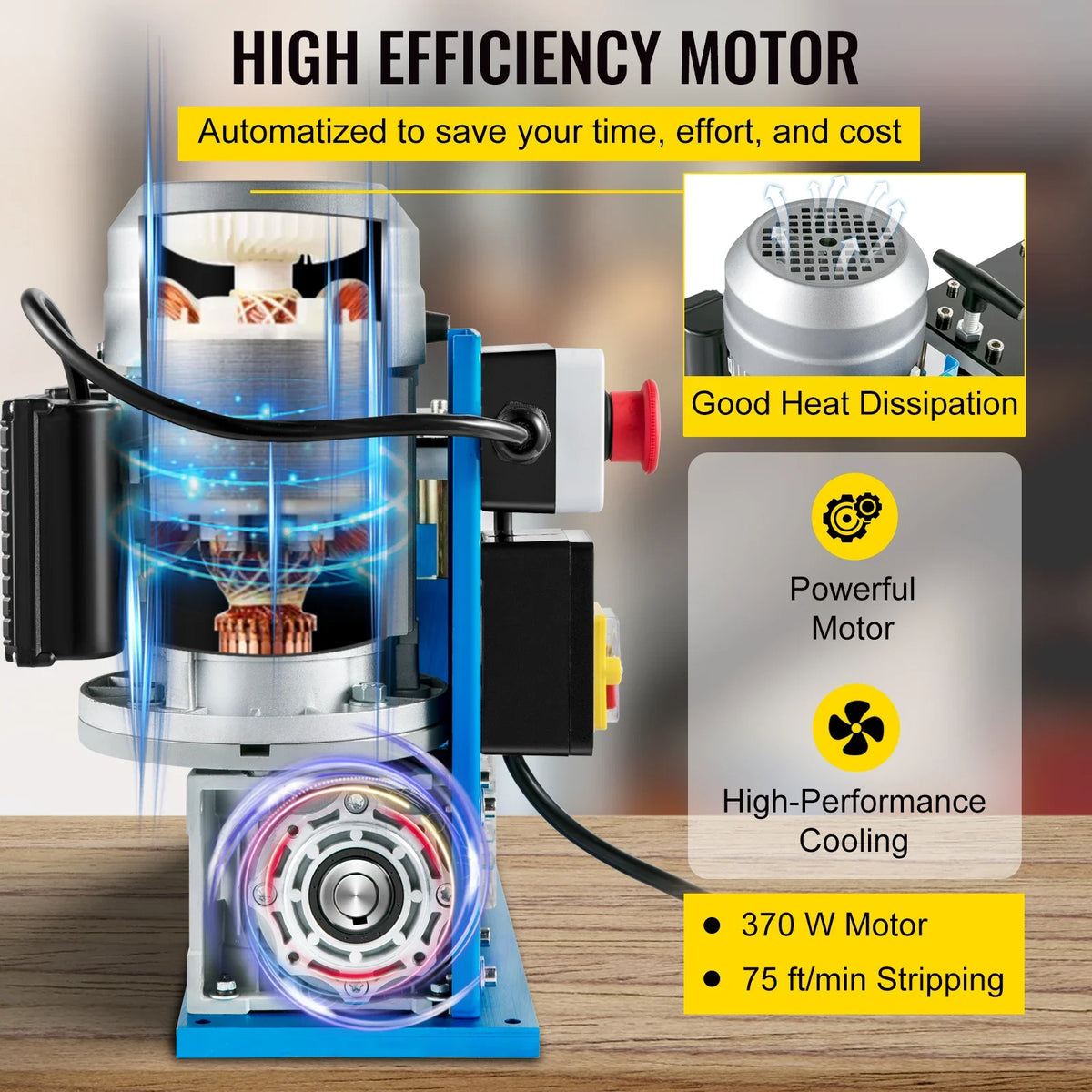 Electric Wire Stripping Machine Cable Stripper 1.5-38 mm 11 Channels & 10 Blades 75 ft/Minute for Recycling Copper Wire