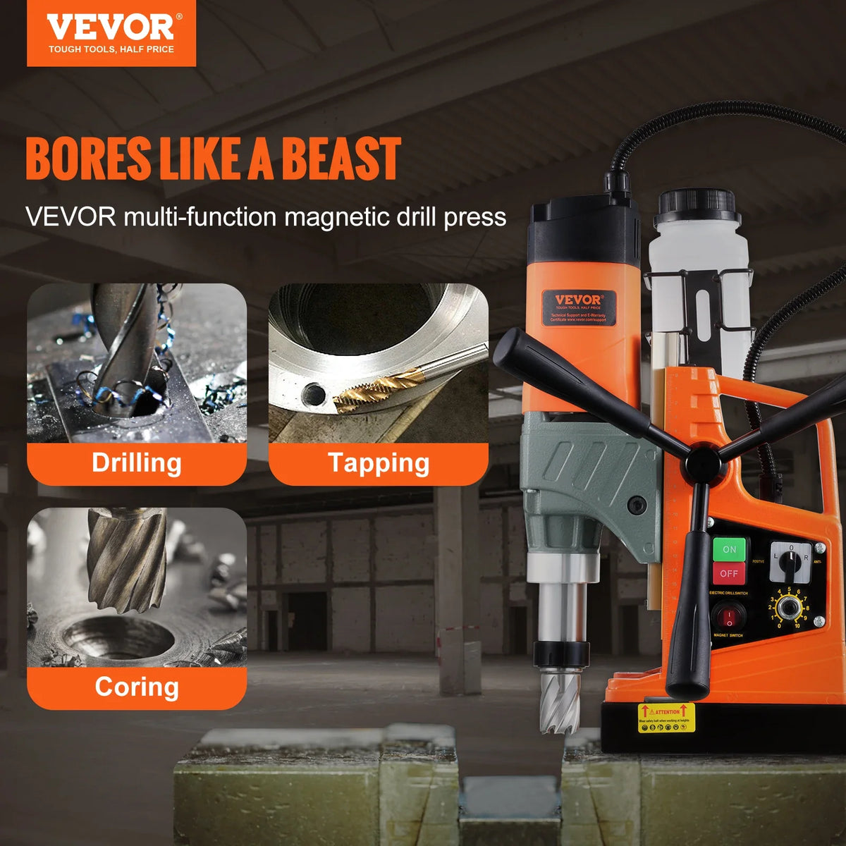 Magnetic Drill, 1450W 1.57/2In Boring Diameter, Portable Electric Mag Drill Press,800RPM Drilling Machine