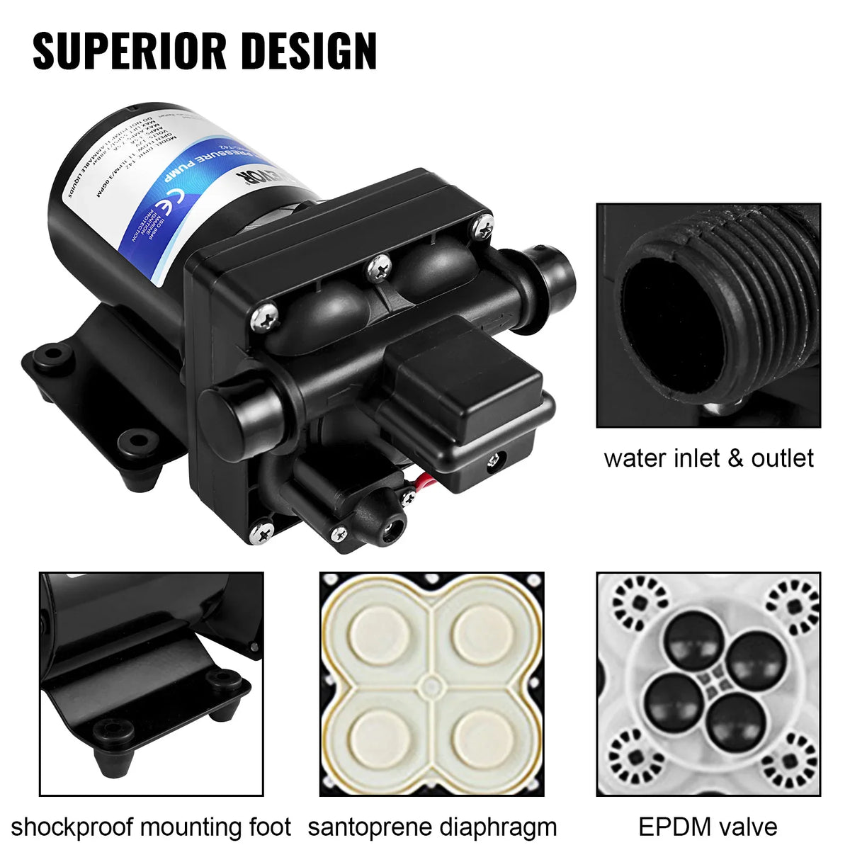 3 4 GPM Fresh Water Pump 12V Self Priming Sprayer Pump RV Water Pump W/ Pressure Switch Camper Marine Boat Diaphragm Pump