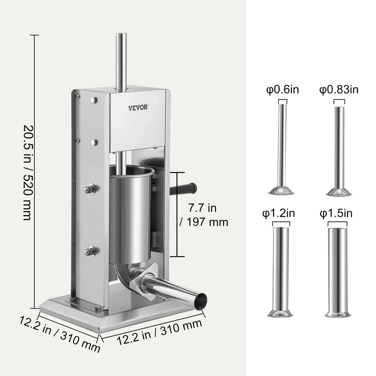 Manual Sausage Stuffer 3L 5L Stainless Steel Making Sausage Vertical Maker with 5 Filling Funnels