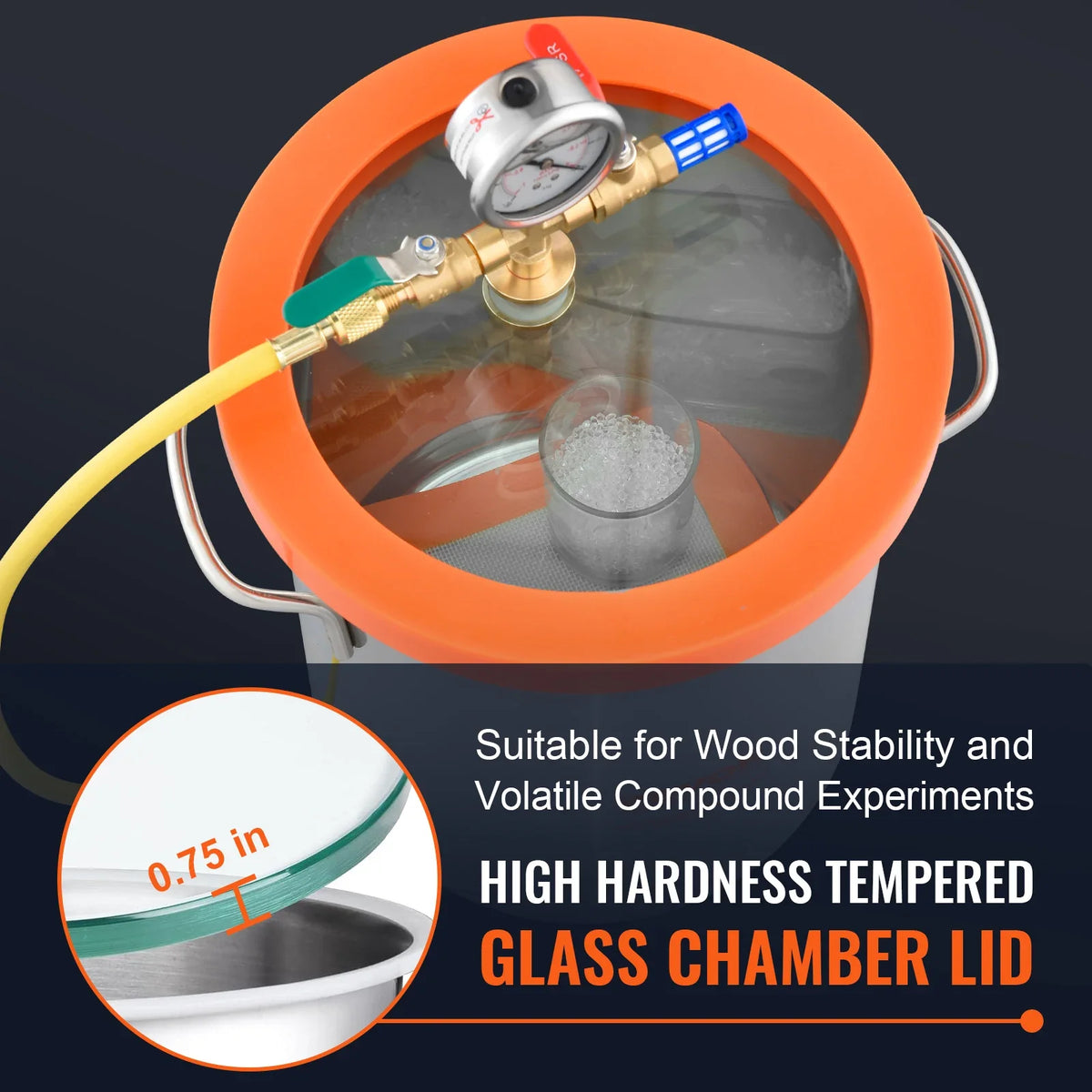 3/5 Gallon Vacuum Chamber Glass Lid Vacuum Degassing Chamber for Stabilizing Wood Resin/Silicone/Plaster Degassing