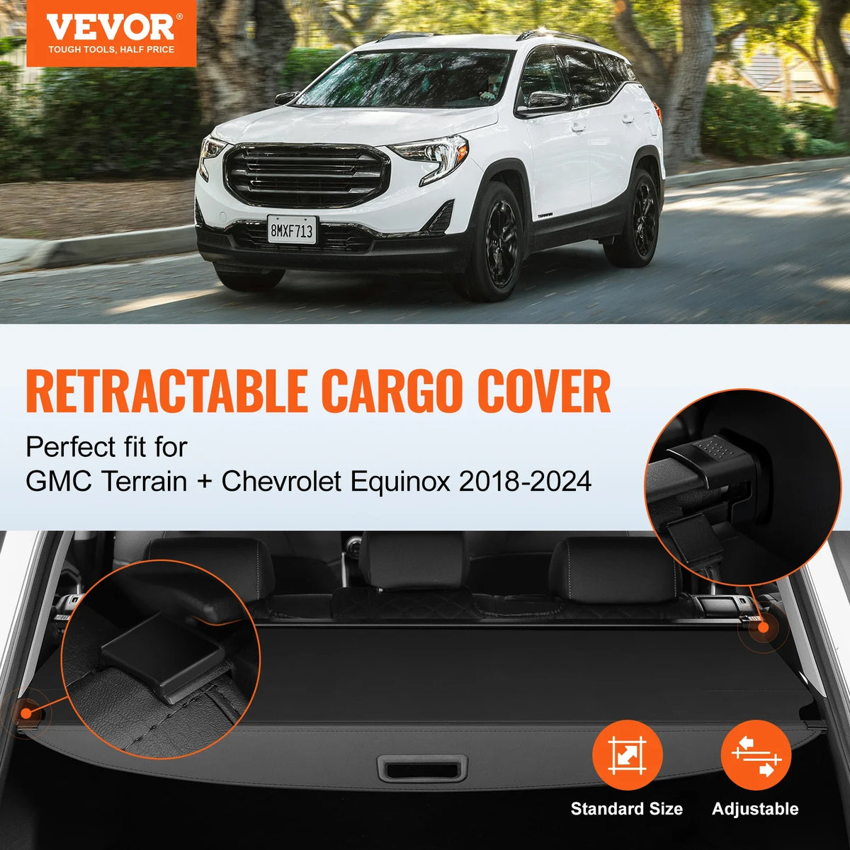 Retractable Cargo Cover Waterproof Trunk Cover Security Shield Shade for GMC Terrain + Chevrolet Equinox 2018-2024