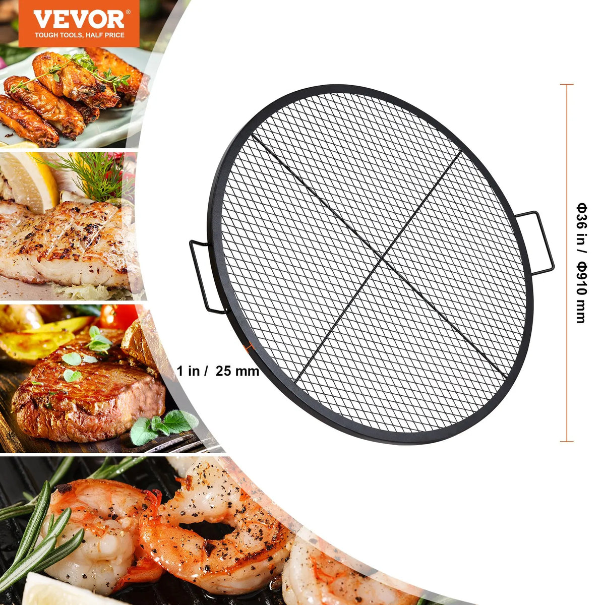 X-Marks Fire Pit Grill Grate,Round Cooking Grate,Heavy Steel Campfire BBQ Grill Grid, Portable Cookware for Outside Party