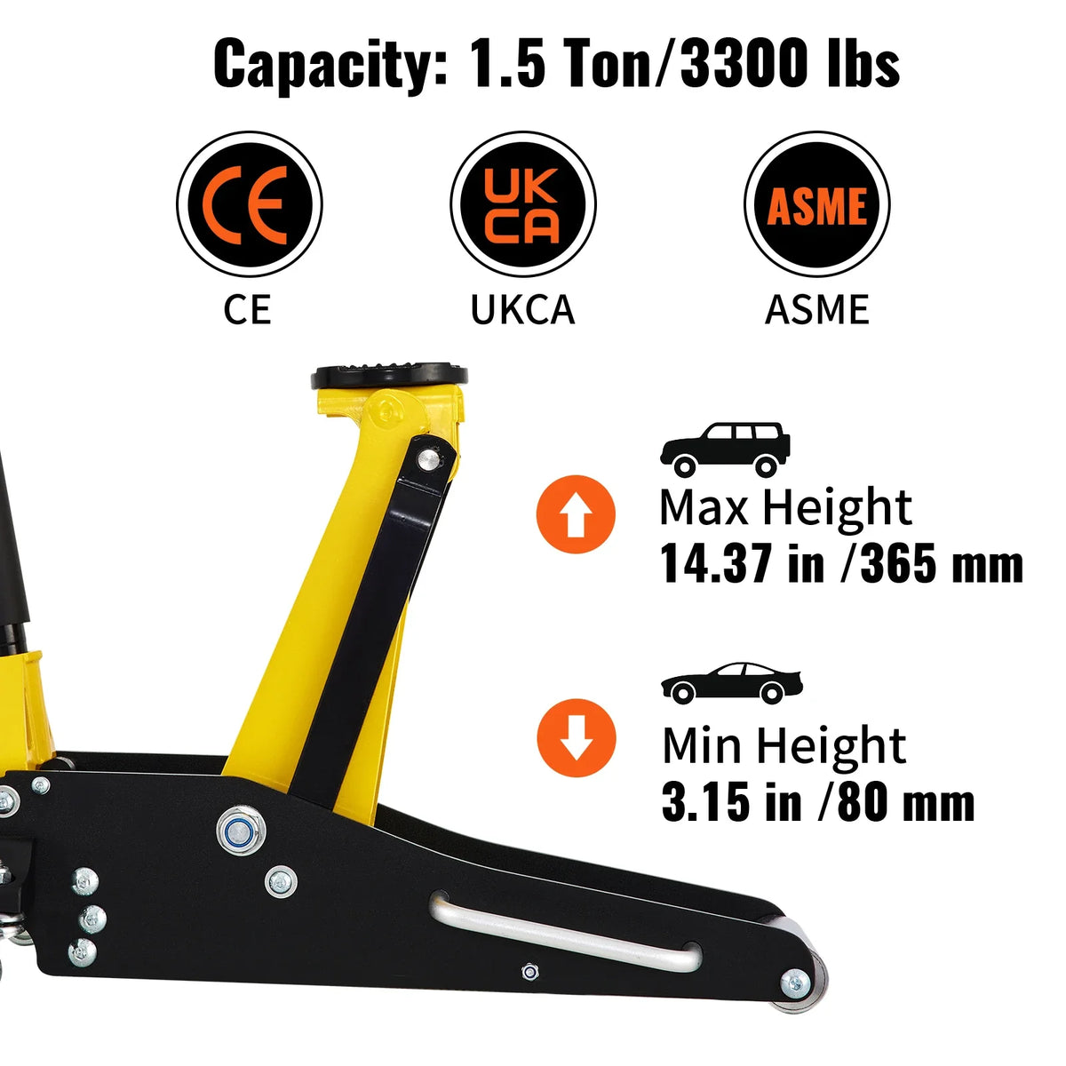 1.5/2.5/3 Ton Low Profile Floor Jack, Aluminum and Steel Racing Floor Jack with Dual Pistons Quick Lift Pump