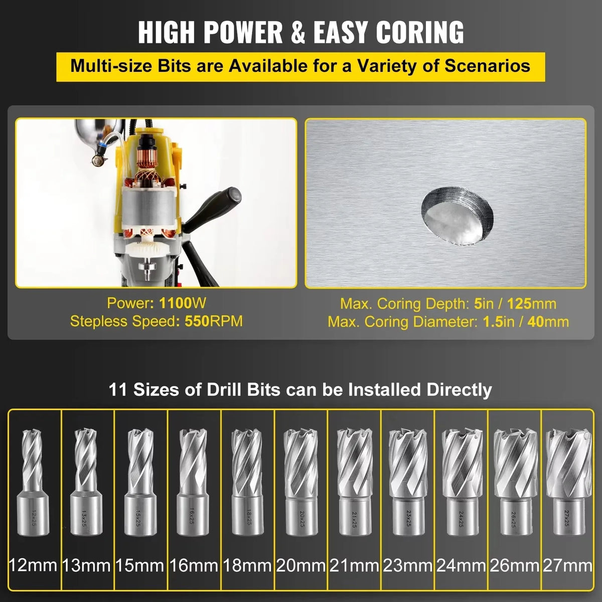 Magnetic Drill Press 980/1100/1200W Electric Bench Drilling Rig Machine for Engineering Steel Structure MD40 MB23 BRM35 ﻿