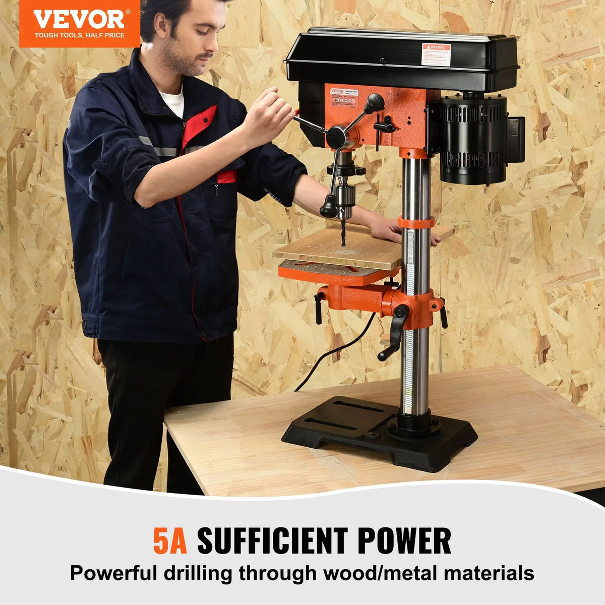 12in Benchtop Drill Press Variable Speed Cast Iron Bench Drill Worktable with Laser Work Light Tabletop Drilling Machine