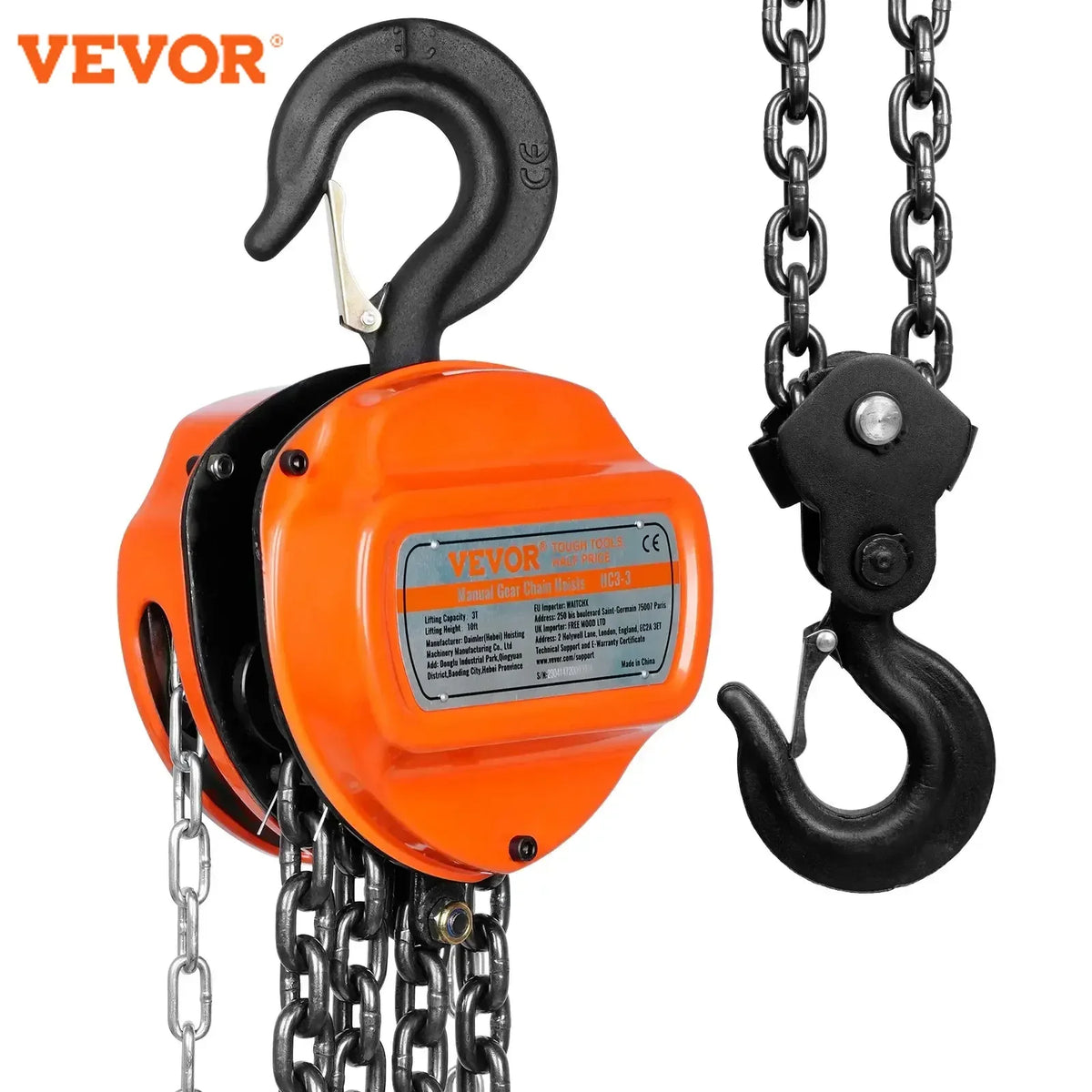 1/2/3T Manual Hand Chain Hoist G80 Galvanized Carbon Steel with Double-Pawl Brake Auto Chain Leading 360° Rotation Hook