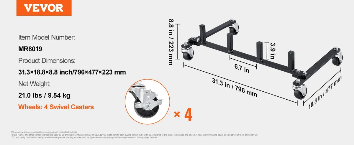 Car Dolly Rack, Storage Rack with 360° Rotatable Wheels, Hydraulic Ratchet Trolley Jack Stand Organizer,4-Dolly Capacity