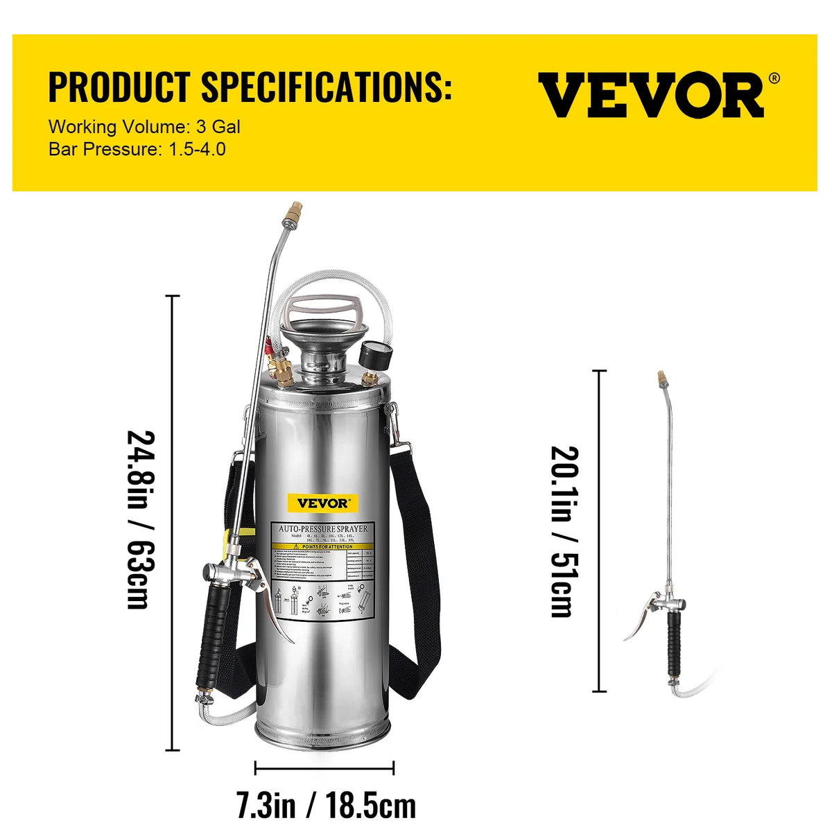 2Gal Stainless Steel Sprayer Hand Pump Sprayer with Pressure Gauge&Safety Valve Adjustable Nozzle for Gardening Sanitizing