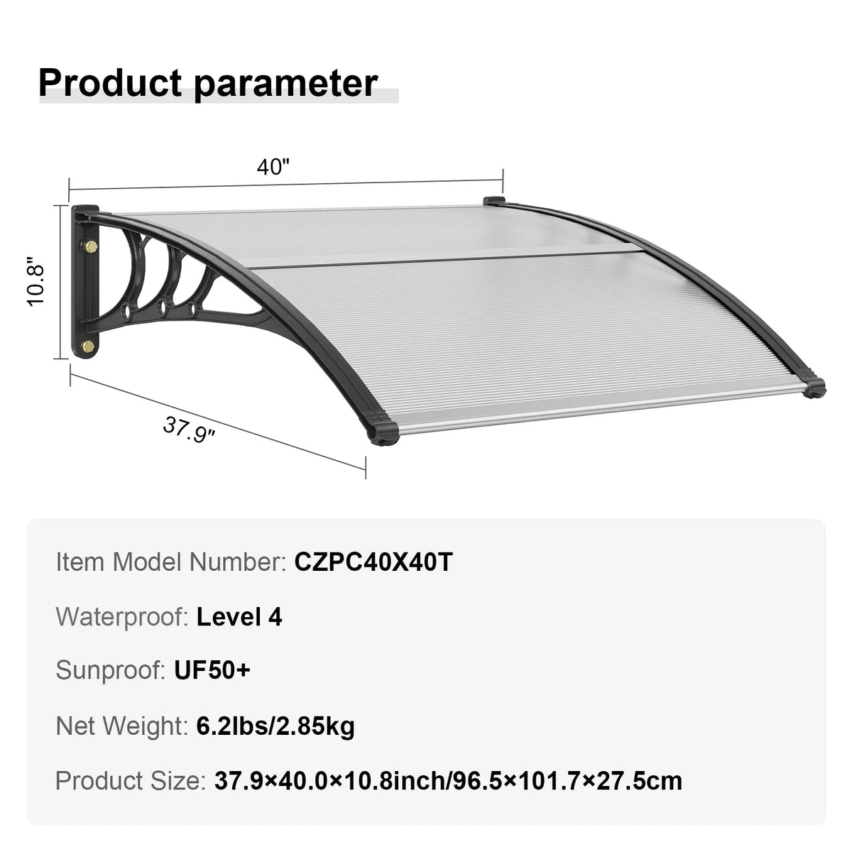 Window Door Awning Canopy Easy Installation Sun Shade UPF50+ Sunshade Sheet Front Door Overhang Awning for Sun Shutter
