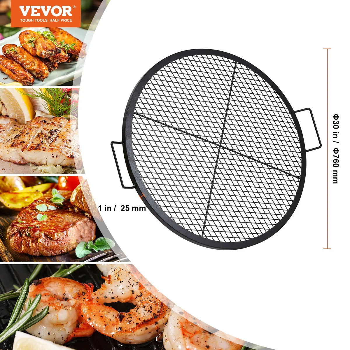 X-Marks Fire Pit Grill Grate,Round Cooking Grate,Heavy Steel Campfire BBQ Grill Grid, Portable Cookware for Outside Party