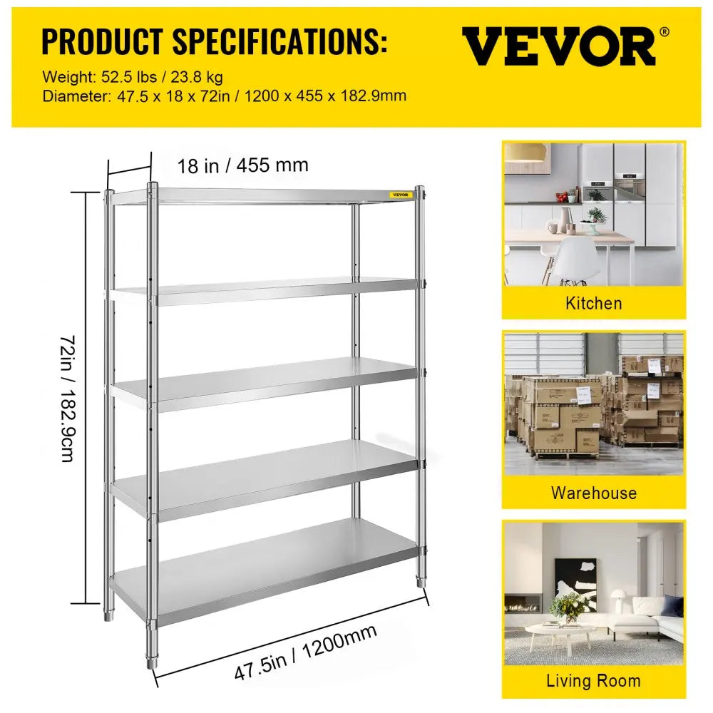 Stainless Steel Shelves  Adjustable Shelf Storage Unit Stainless Steel Rack Shelving Heavy Duty Shelving