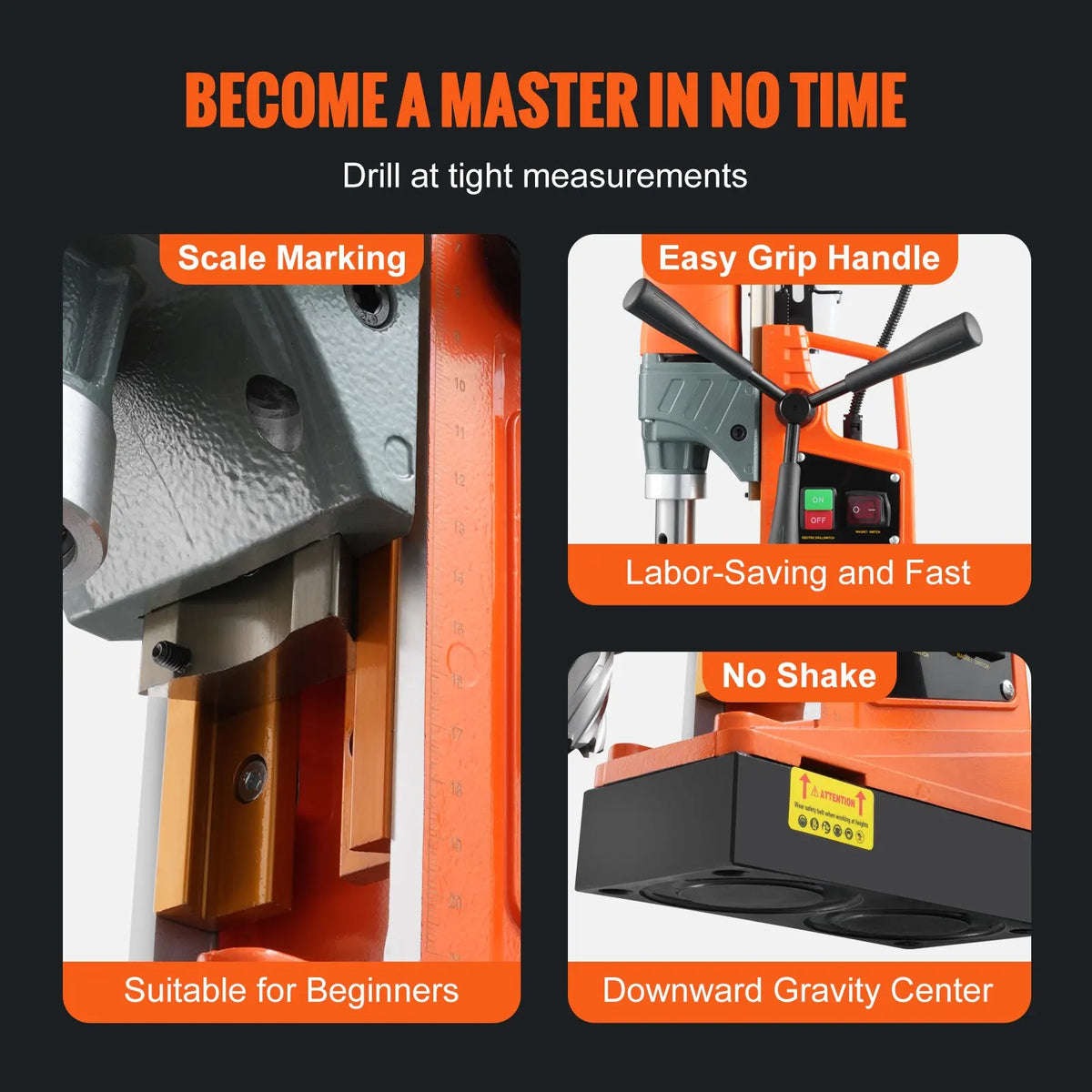Magnetic Drill 1450W 1.57" 12500N Portable Electric Mag Drill Press Variable Speed Drilling Machine for  Home Improvement