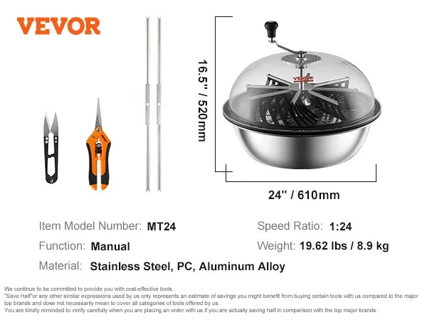Leaf Bowl Trimmer,24'' Trimmer Bowl,Manual Bud Trimmer w/Stainless-Steel Blades for Twisted Spin Cut,Clear Visibility Dome