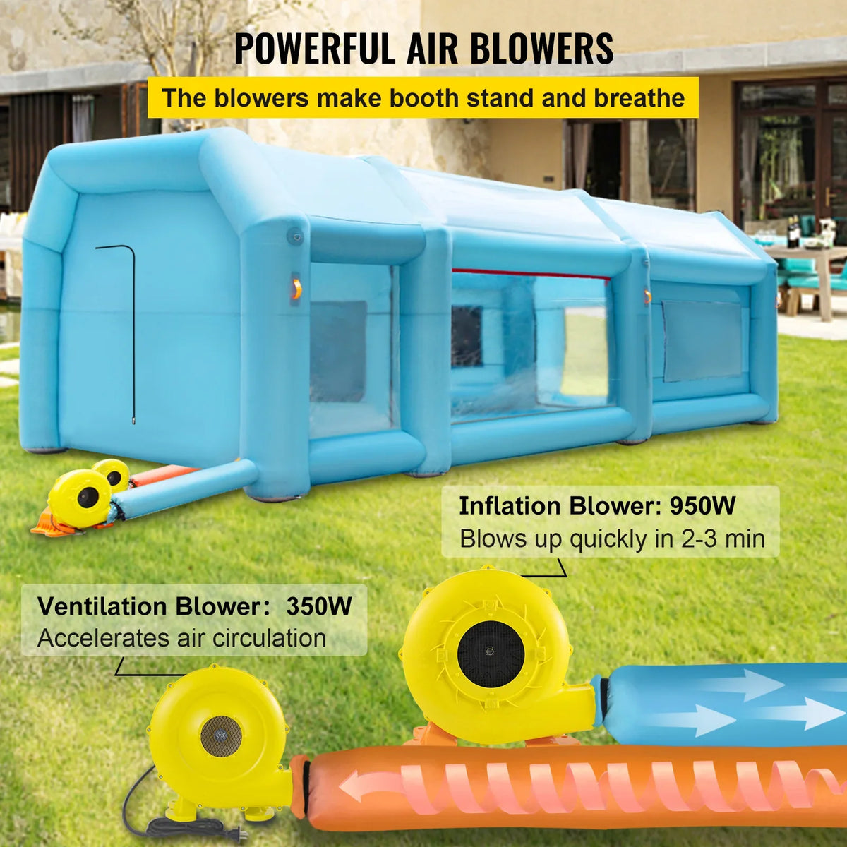 Portable Inflatable Paint Booth, 26x13x10ft Inflatable Spray Booth, with Air Filter System & 2 Blowers, Car Parking Gara