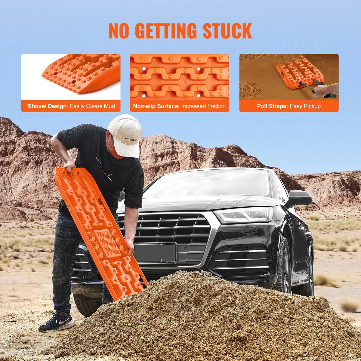 10TON Traction Boards with PP Material Recovery Boards for Off-road Vehicles/Cars/Pickups/SUVs/RVs Pair Tire Traction Mats