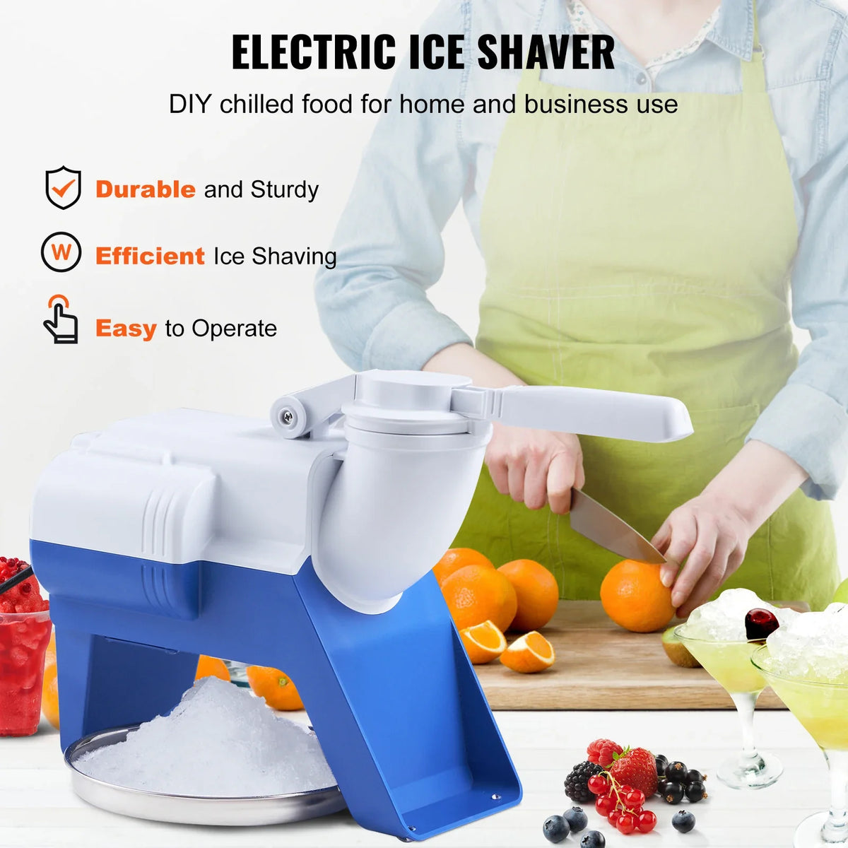 220W Ice Crushers Machine 176lbs/H Electric Snow Cone Maker with 2 Blades Shaved Ice Machine with Cover and Bowl for Home