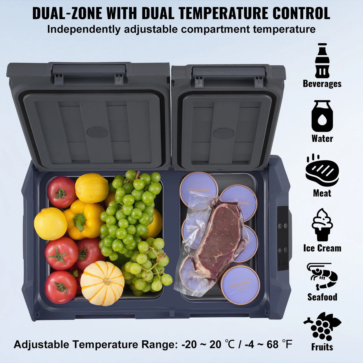 32L Car Refrigerator, 12V Car Fridge,Dual Zone Portable Freezer,-4℉-68℉ Range, 12/24V DC and 100-240V AC Compressor Cooler