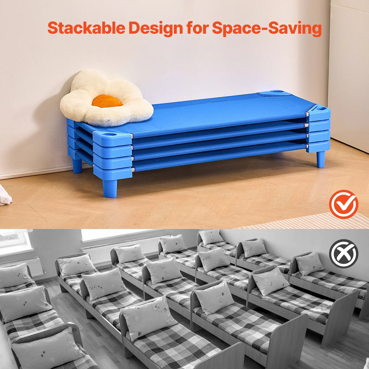 Stackable Kiddie Cot Pack of 4/6 Portable Toddler Nap Cots for Kids Preschool Classroom Daycare Beds for Sleeping Resting