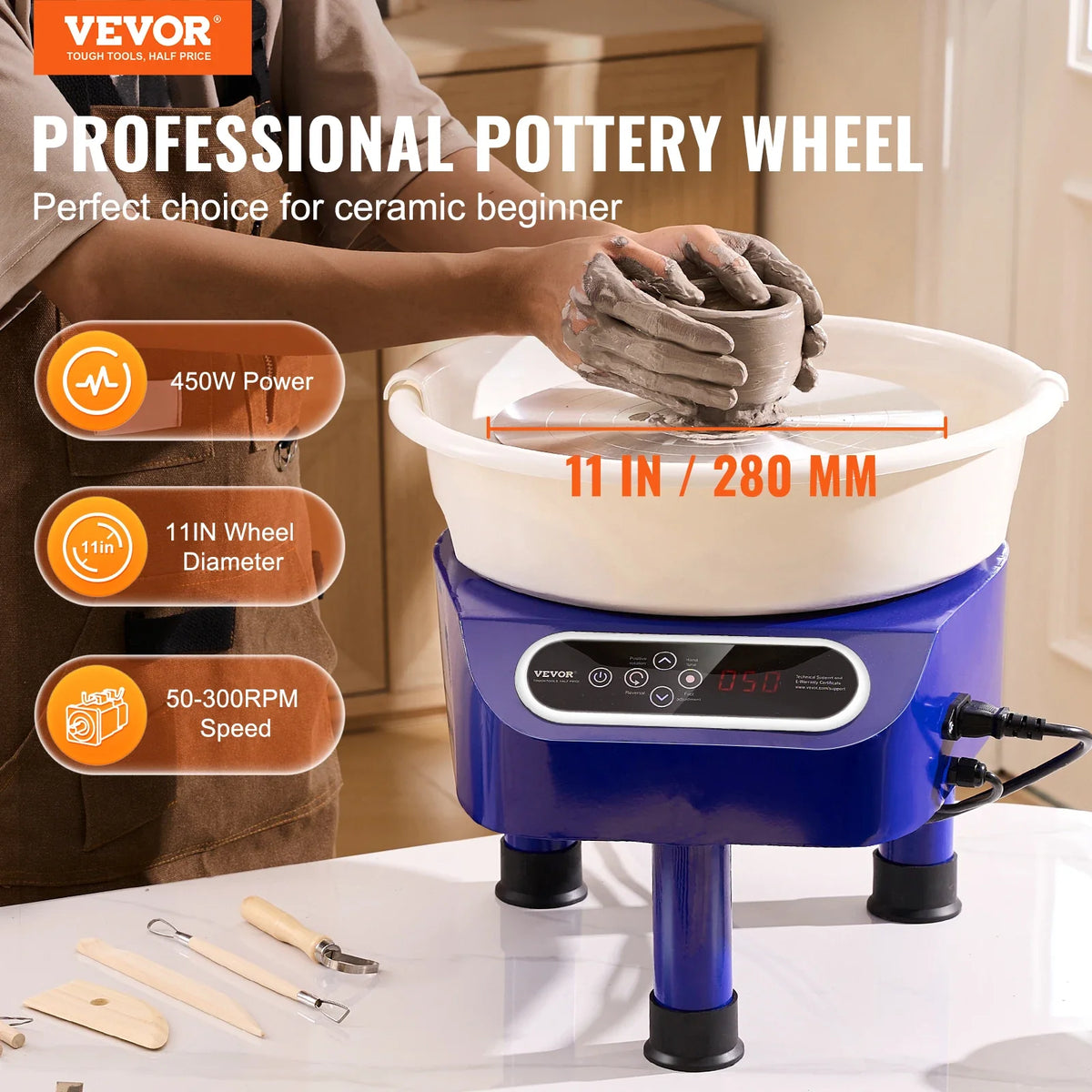 Pottery Wheel 11inch 450W Electric Wheel Pottery Forming Machine with Foot Pedal and LCD Touch Screen for DIY Art Craft