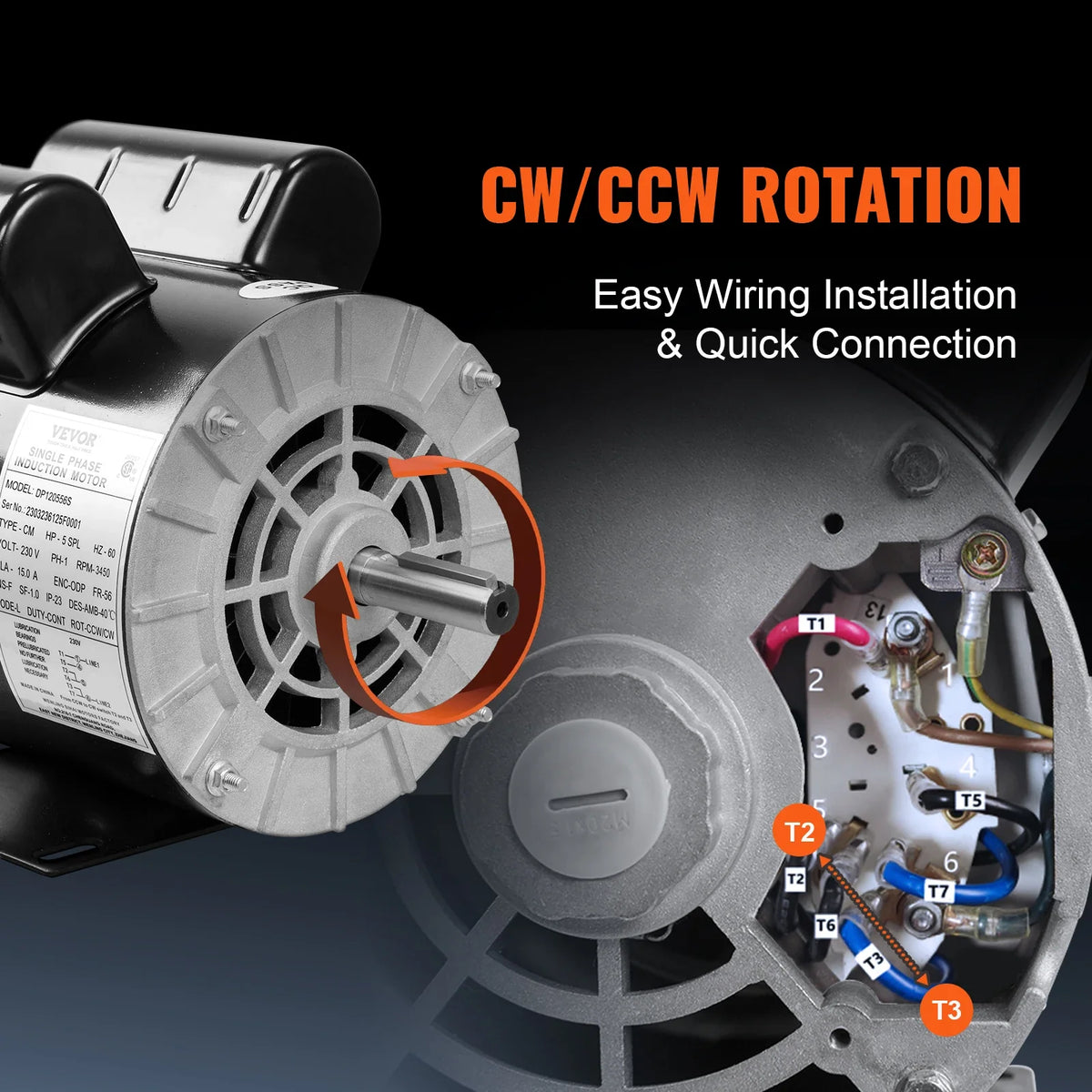 Electric Air Compressor Motor 230V 15.0Amps 3450RPM 5/8" Keyed Shaft CW/CCW Rotation Single Phase Motor for Air Compressor