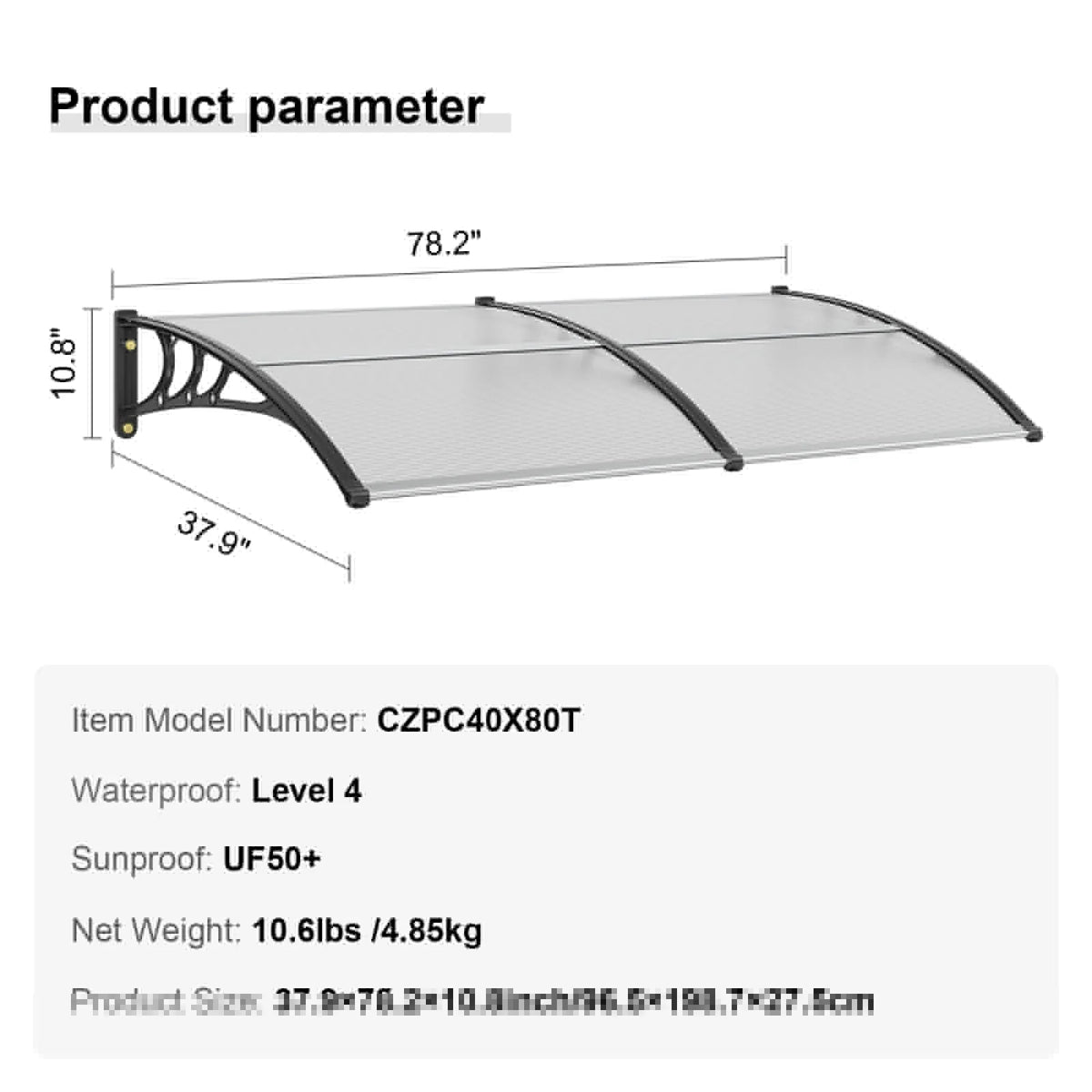 Window Door Awning Canopy Easy Installation Sun Shade UPF50+ Sunshade Sheet Front Door Overhang Awning for Sun Shutter