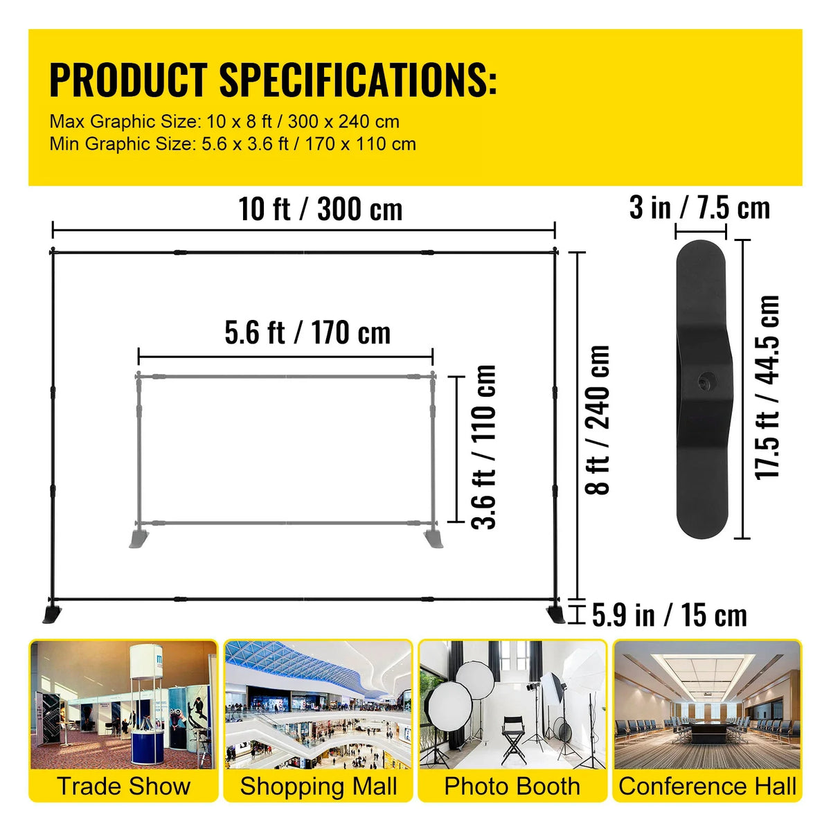 10 x 8 Ft,8 x 8 Ft Backdrop Banner Stand Adjustable Height & Width for Trade Show Wall Exhibitor Photo Booth Background