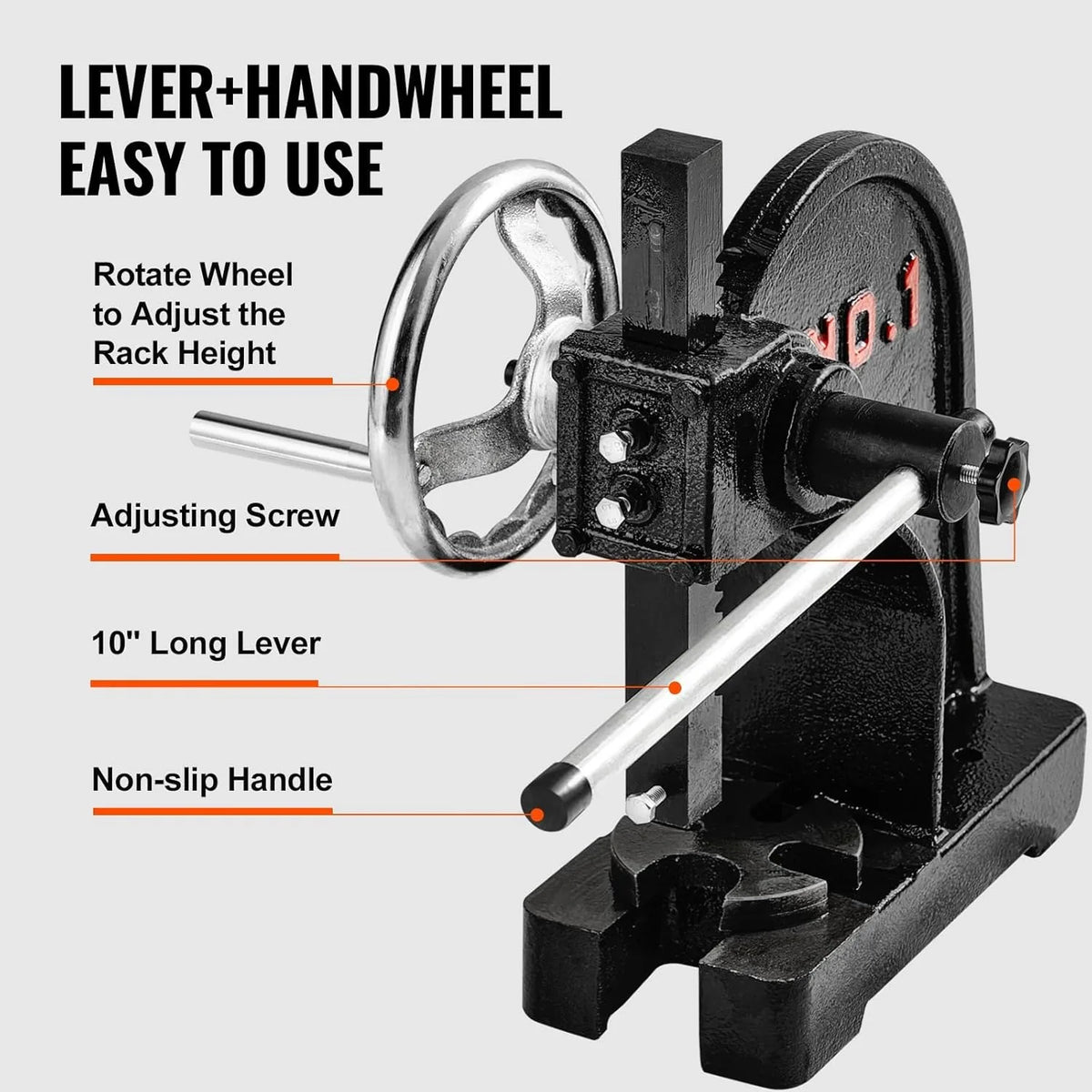 Arbor Press, 1 Ton Manual Arbor Press with Handwheel, 5.9" Maximum Height, Cast Iron Heavy-duty Manual Desktop Arbor Press