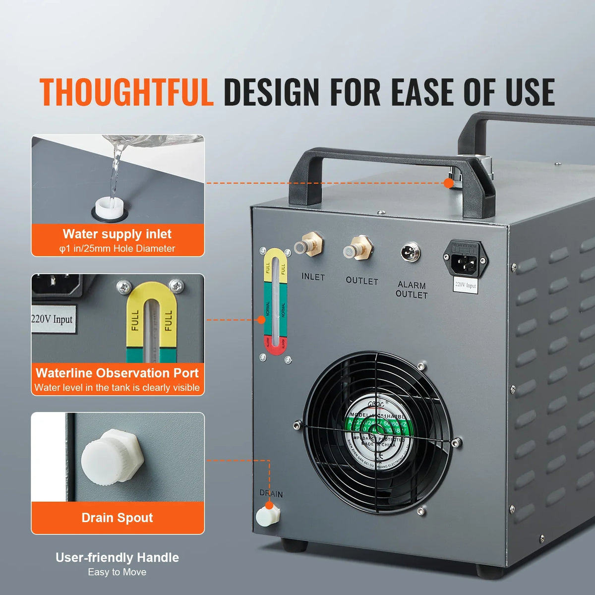 Industrial Water Chiller,CW-3000,80W Air-Cooled Industrial Water Cooler Cooling System w/12 L Water Tank Capacity 12 L/min