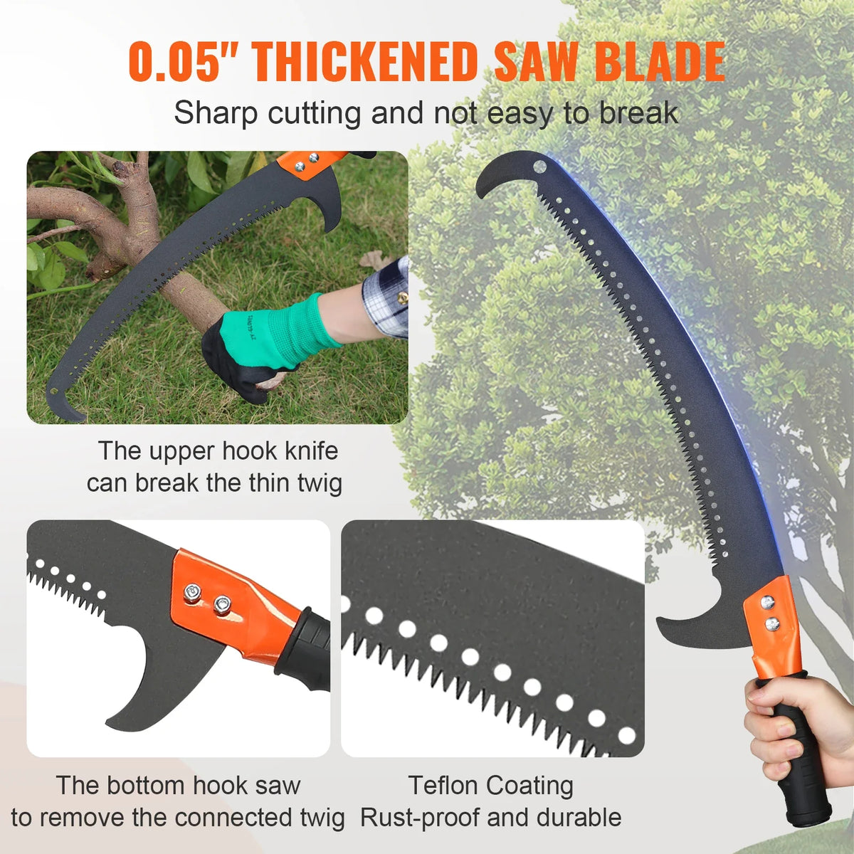 Manual Pole Saw 7.3-27 ft Extendable Tree Pruner High Branches Trimming w/8 Fiberglass Handles for Pruning Palms & Shrubs