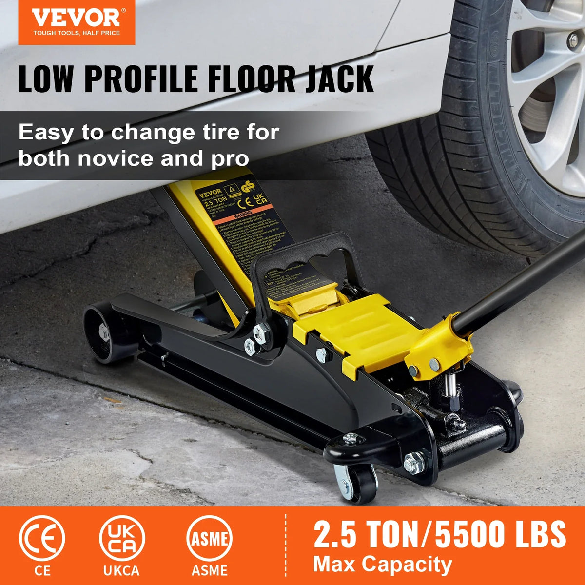 2.5T Floor Hydraulic Jack Pneumatic Low Profile Floor Jack Heavy-Duty Steel Racing Floor Jack with Single Piston Lift Pump