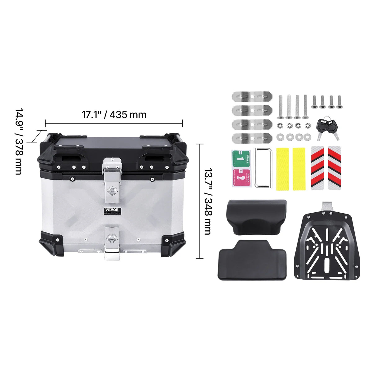 45L/55L/65L Universal Aluminum Alloy Motorbike Tail Box with Leather Lining & Lock  Fit for 99% of Motorcycle Frames