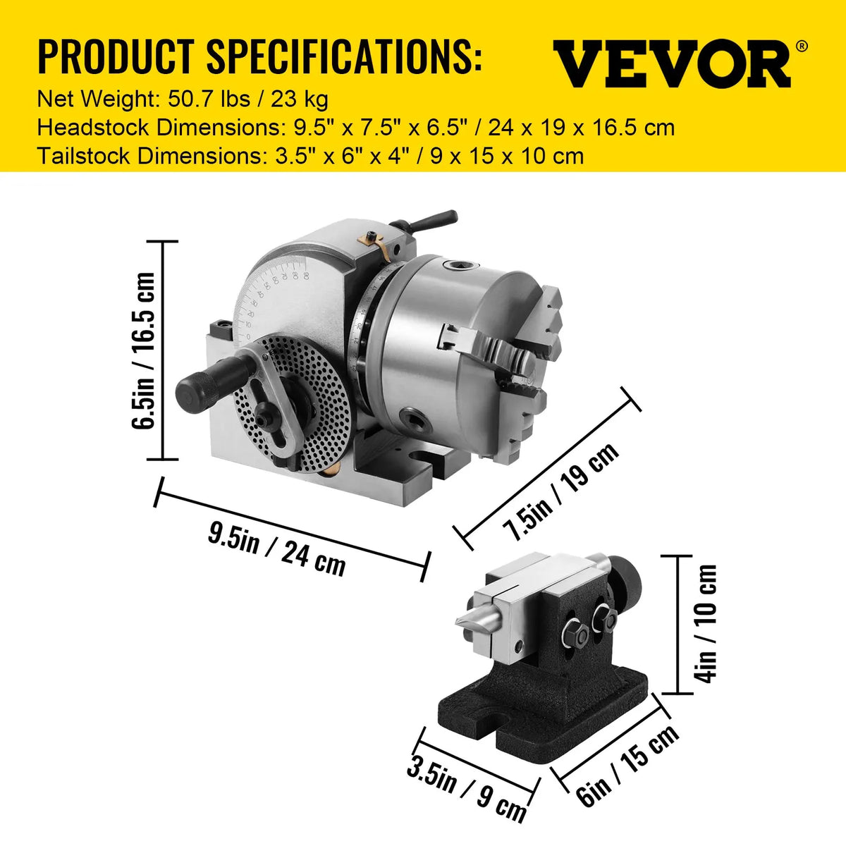 BS-0 5 Inch 3-Jaw Chuck Dividing Head Set, Precision Semi Universal Indexing Head for Milling Drilling Machine Tailstock